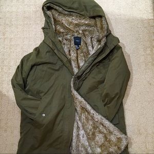 🐢Army Green 2-way Parka with Faux Fur Lining